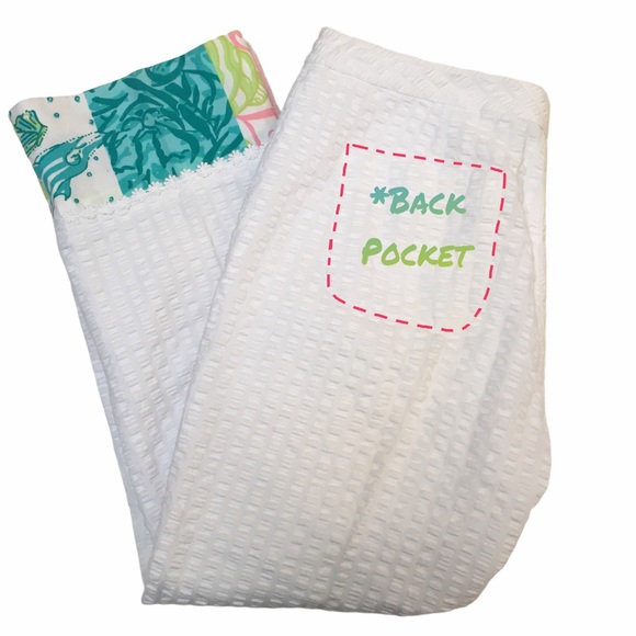 Lilly Pulitzer White Cropped Pants w/ Mixed Lily Print Hemline, Sz 4/Small, EUC - Picture 5 of 13